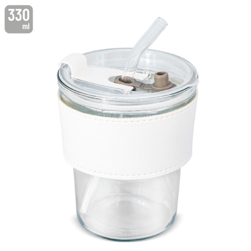 Vaso con pajita de cristal 330 ml